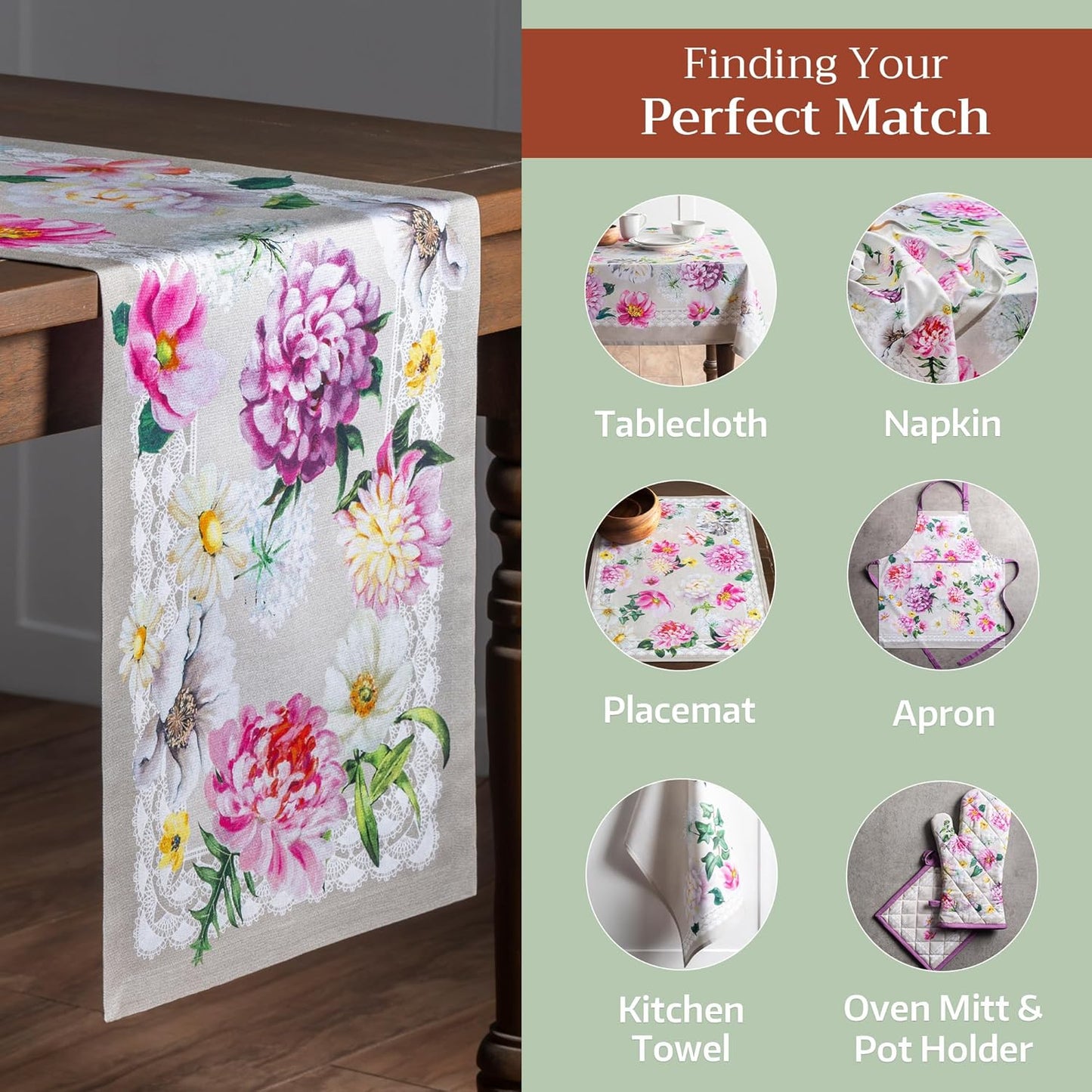 Maison d' Hermine Table Runner 100% Cotton Single Layer Table Runners 72 inches Long Decorative for Home Kitchen Dining Party Baby Shower Wedding Bridal Shower Spring Summer (Pivoine, 14.50" x 72")