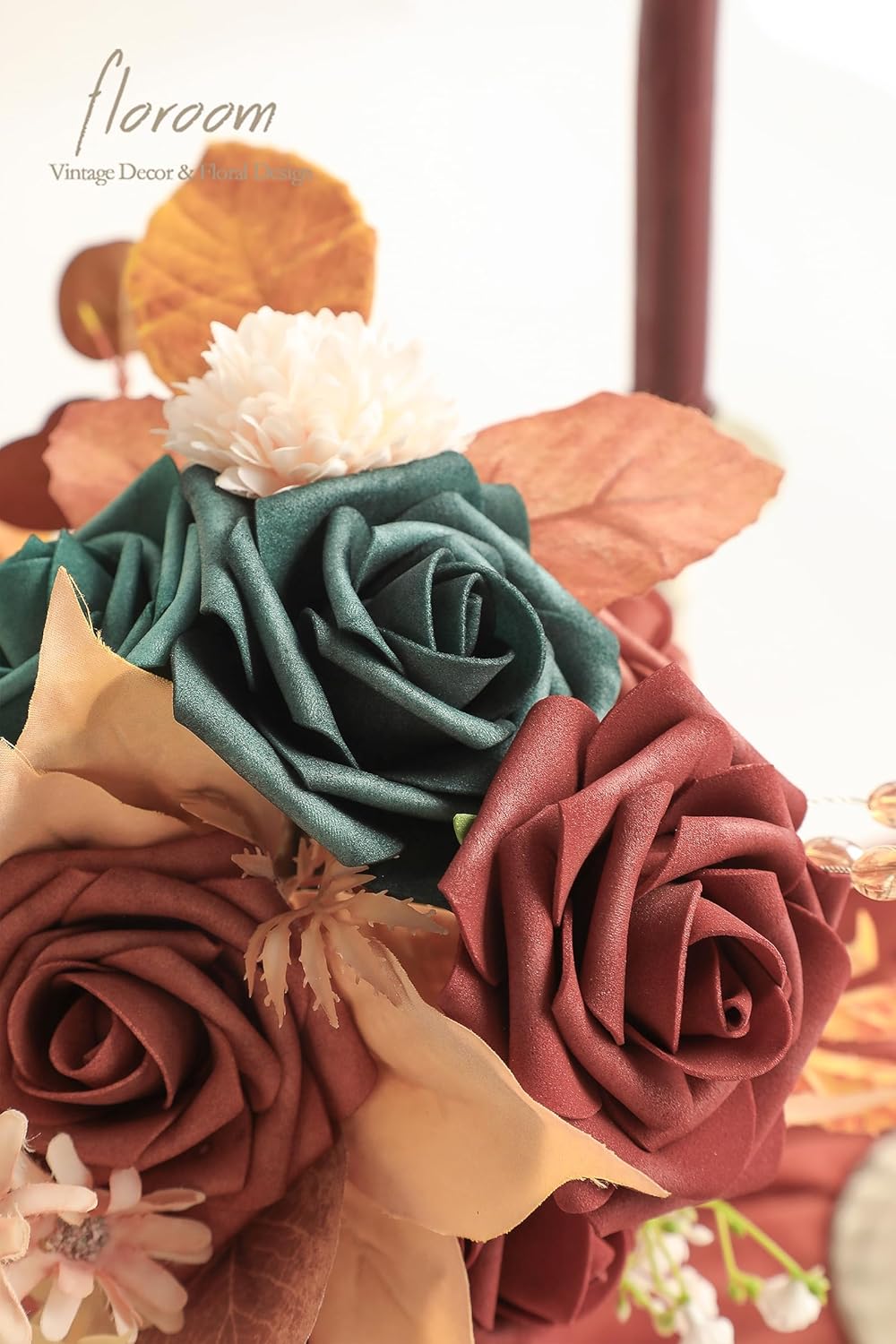 Floroom Artificial Flowers 25pcs Real Looking Teal Green Terracotta Ombre Colors Foam Fake Roses with Stems for DIY Wedding Bouquets Bridal Shower Centerpieces Floral Arrangements Tables Decoration