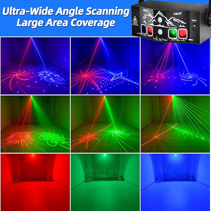 Party Lights, Sound Activated Stage Laser Lights with Remote Control, Disco DJ Lights Strobe Light Rave - Dance Floor Light Rotating with Patterns for Christmas Wedding Birthday