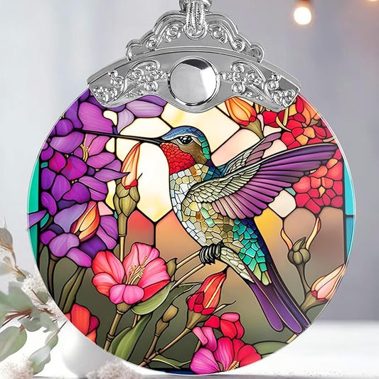 Christmas Ornament - Stained Glass Hummingbird Decor for Tree, Holiday Decorations and Xmas Gift Ideas