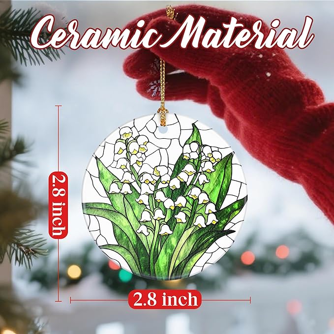 Christmas Ornaments, Dodosky 2.8in Ceramic Lily of The Valley Flower Ornament, Xmas Decor, Christmas Tree Ornaments, Xmas Decorations for Tree, Holiday Ornament, Gifts for Women, Mom, Flower Lovers