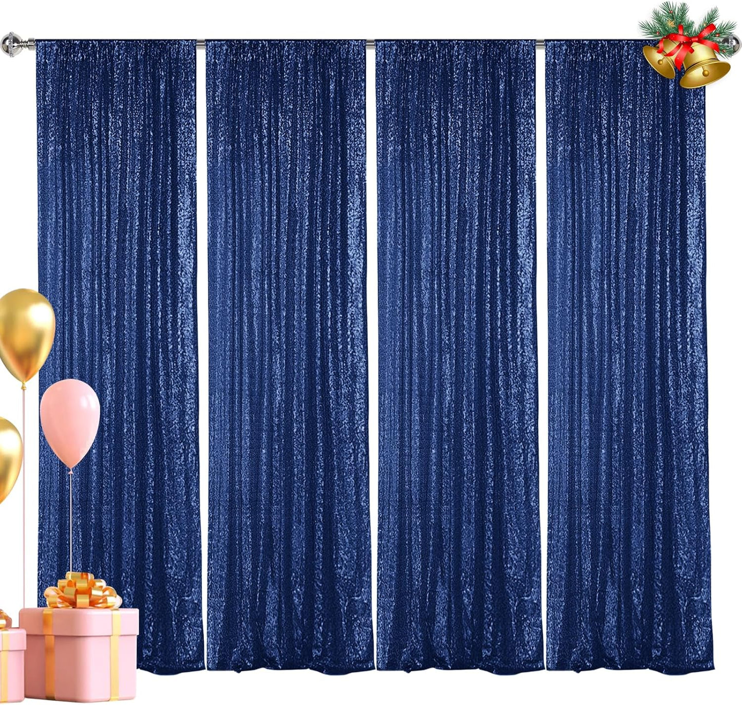 Hahuho Navy Sequin Backdrop Curtain, 4PCS 2FTx8FT Glitter Backdrop Curtain for Parties, Christmas, Wedding, Party Decoration（4 Panels, 2FT x 8FT, Navy