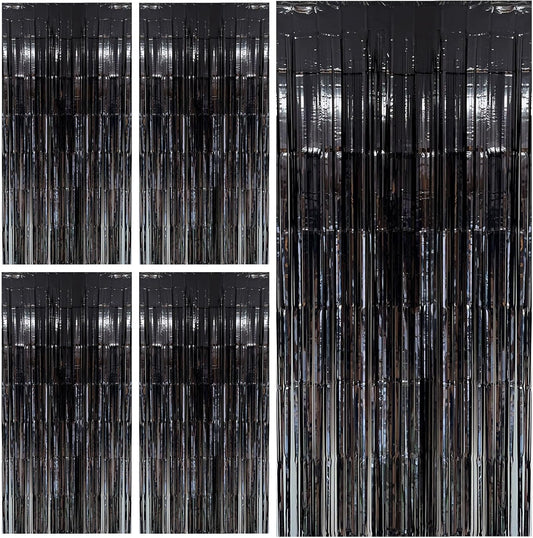Black Party Streamers Foil Fringe Backdrop Curtains Tinsel Streamers Birthday Party Decorations Fringe Backdrop for Birthday Party Graduation Bridal Shower
