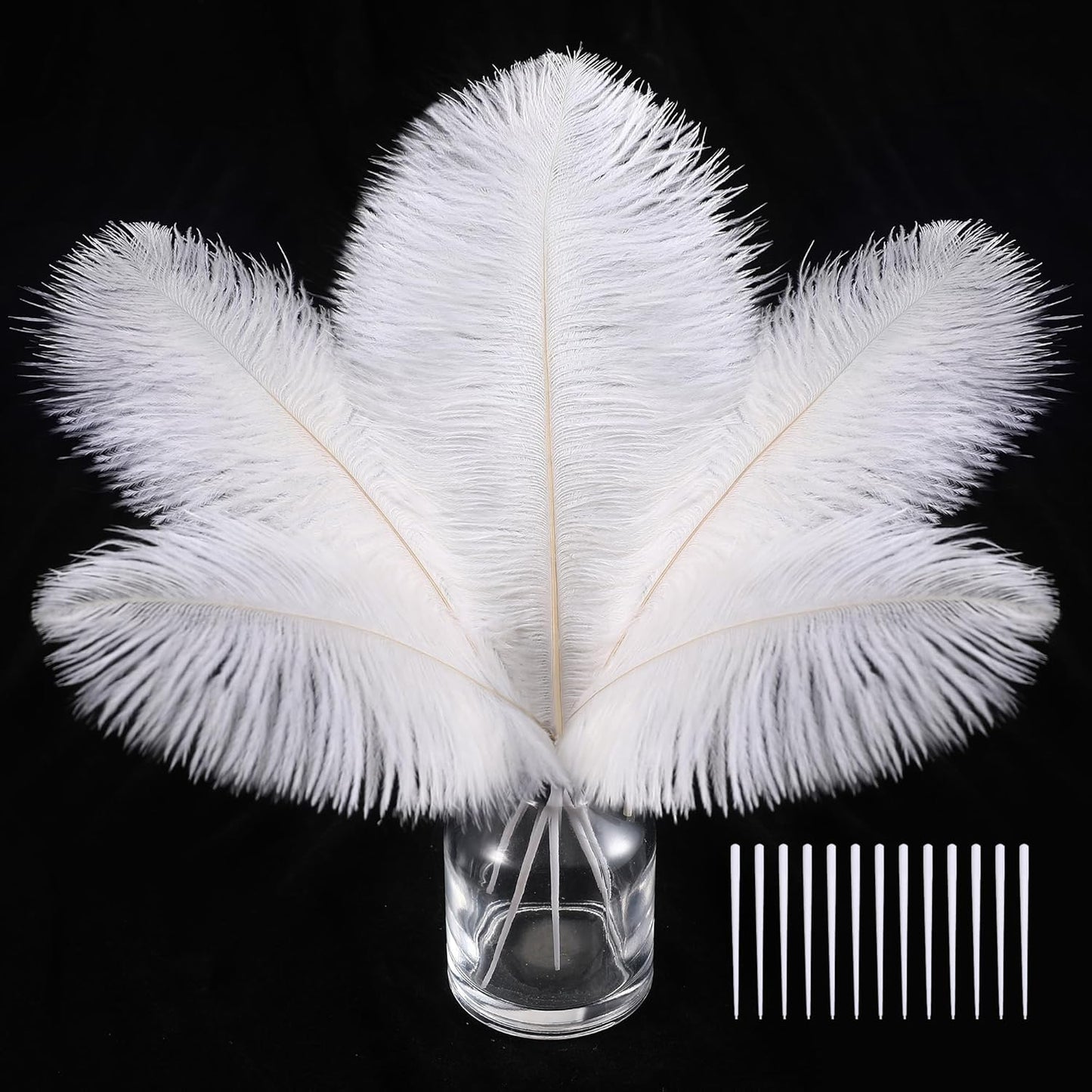 SOGUGOM White Craft Ostrich Feathers - 30PCS 6-8 inch Ostrich Feathers Kit for Centerpieces, Kindergarten Crafts, Hats and DIY Projects(White)