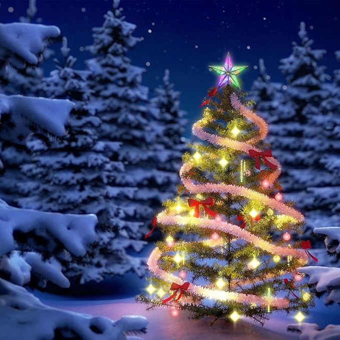 Star Christmas Tree Topper, 8in UL Listed 3D Star Tree Topper Lights, Double Sided Christmas Tree-top with 10 LED Multicolor Lights for Xmas Tree New Year Home Decor, Silver