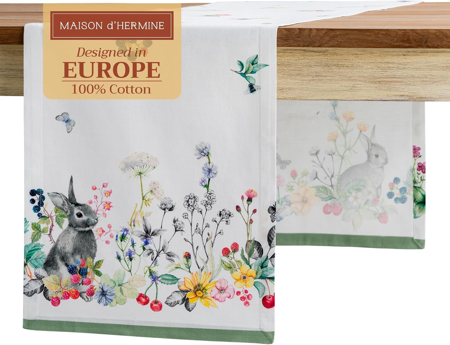 Maison d' Hermine Table Runner 100% Cotton Single Layer Table Runners 108 inches Long Decorative for Kitchen Dining Party Baby Shower Wedding Bridal Shower Spring Summer (Printemps, 14.50" x 108")