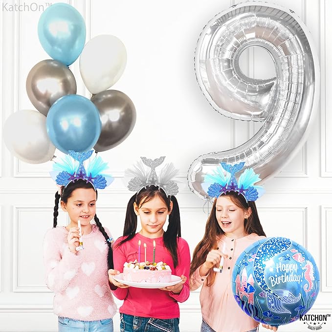 KatchOn, Giant Silver Number 9 Balloon - 40 Inch | Foil 9 Birthday Balloon for 9th Birthday Decorations | 9th Anniversary Decoration | Silver Party Decoration