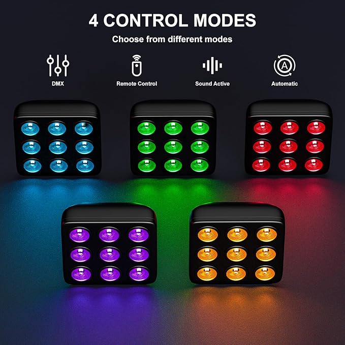 90W Square LED Stage Lights, Corded RGBW 4 in 1 Par Lights, LED Par Can by DMX & Sound Activated Control, Uplights for DJ Show Party KTV Halloween, 16 Pack