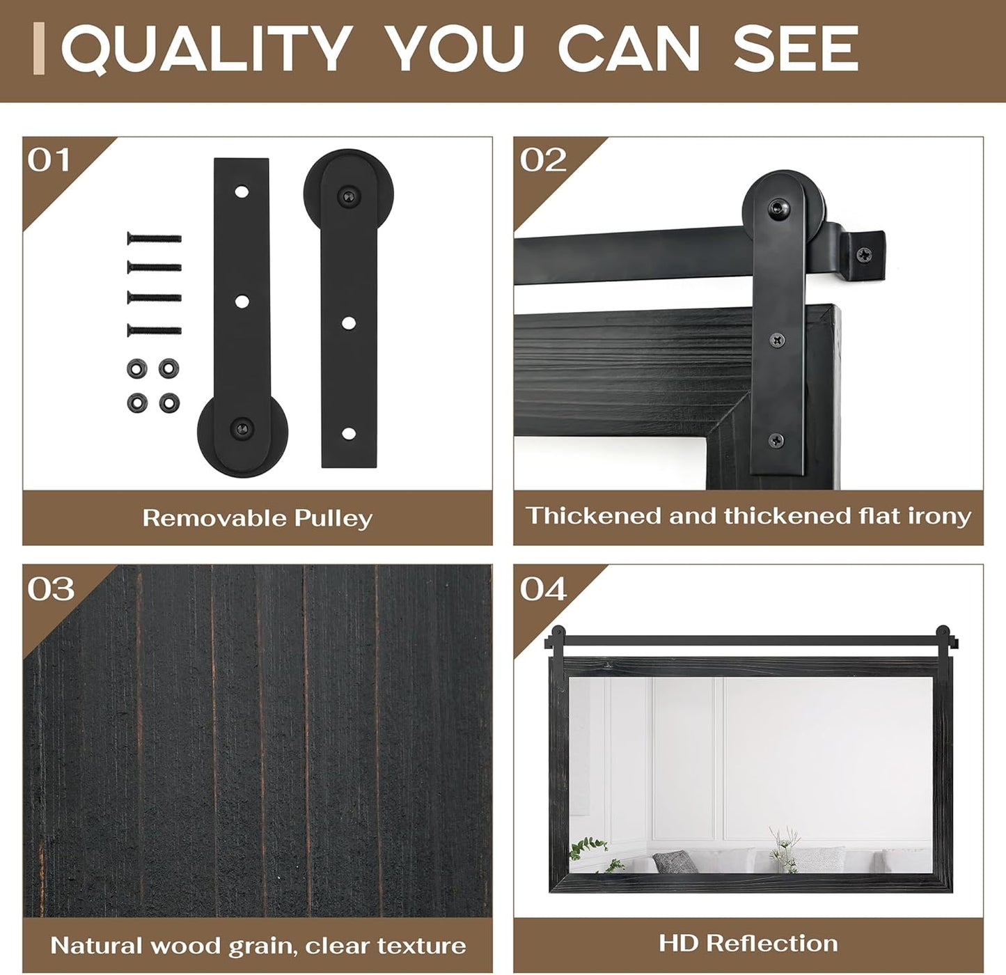 COGOOD Farmhouse Bathroom Mirror - 49 x 30 Rustic Wood Framed Wall Barn Door Mirror for Entryway, Living Room, Entryway Wall Decor (Black)