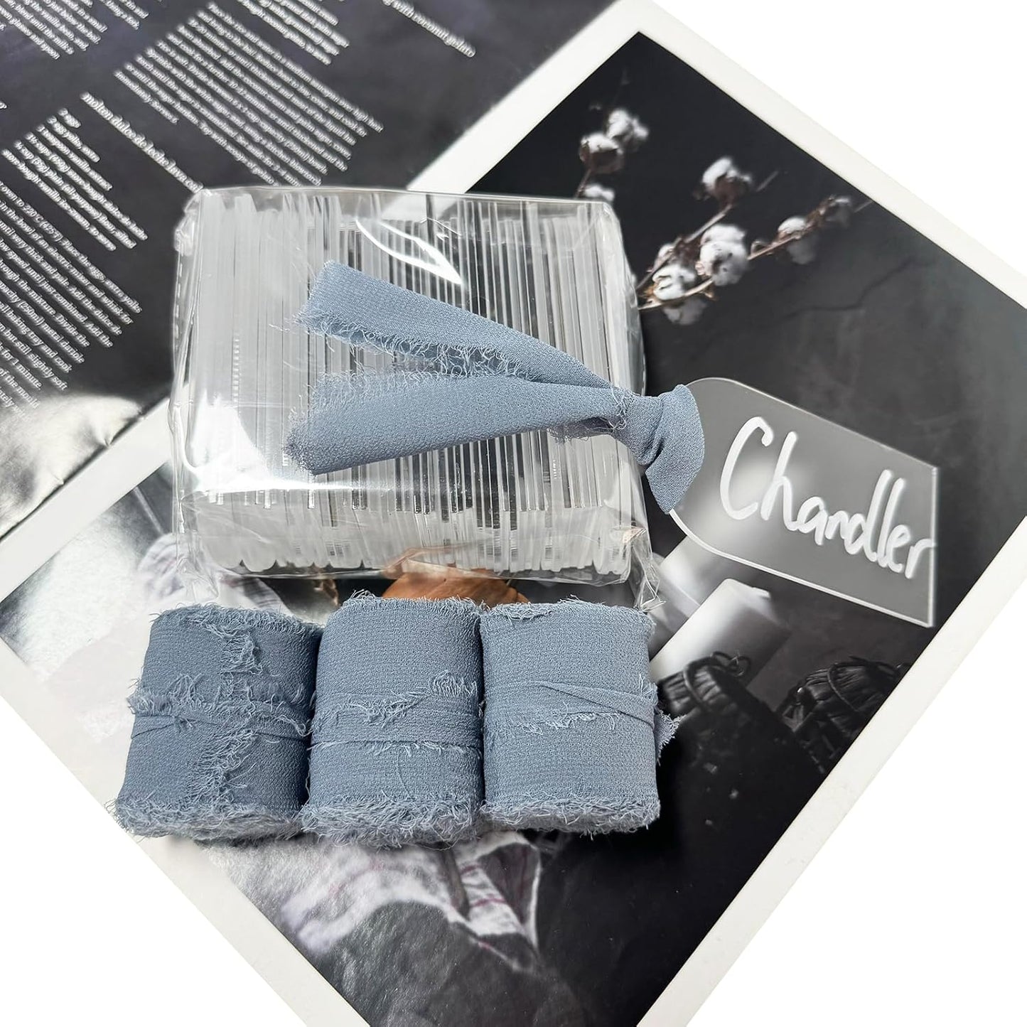 50Pcs Acrylic Place Card for Wedding Frosting Acrylic DIY Table Seating Cards Wedding Supplies with Blue Ribbon