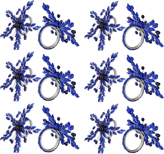 Napkin Rings Set of 12 for Dining Table Decoration Parties Everyday Metal Napkin Holder Leaf Blue (Pack of 12)