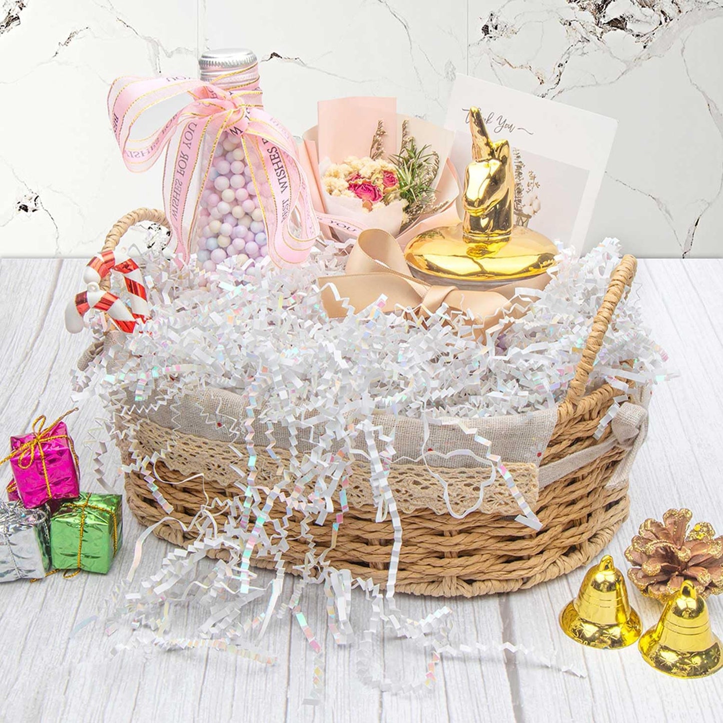 Caleihd Crinkle Cut Paper Grass Cushion Paper Streamer for Christmas Wedding Birthday Bridesmaid Engagement Craft Gift Boxes Bags Filler Decoration 4.5oz Diamond White