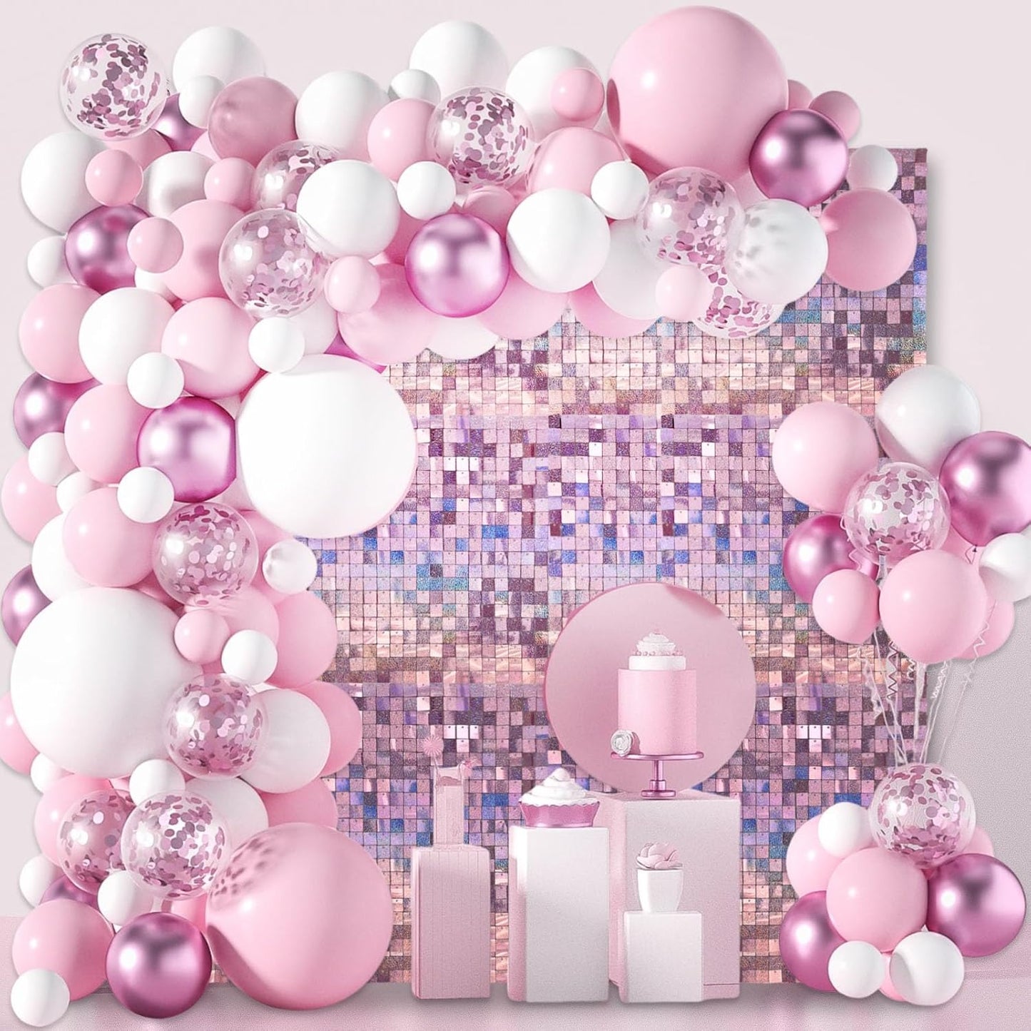 12PCS Light Pink Shimmer Wall Backdrop, Laser Square Sequin Photo Backdrops Panel, Glitter Wall Background for Birthdays, Weddings, Christmas, Engagements, Disco Bachelorette Party Decor (3FTx4FT)