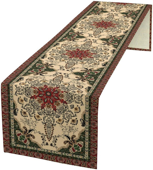 Vintage Paisley Bohemian Table Runner Beige Red Rustic Farmhouse Home Kitchen Table Dining Coffee Room Garden Party Wedding Decor 13x60in