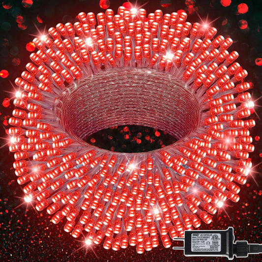 LJLNION 300 LED Christmas Lights, Extra Long 98.5FT Valentines String Lights Outdoor Indoor, 8 Lighting Modes, Plug in Waterproof Fairy Lights for Wedding Party Bedroom Decorations (Red)