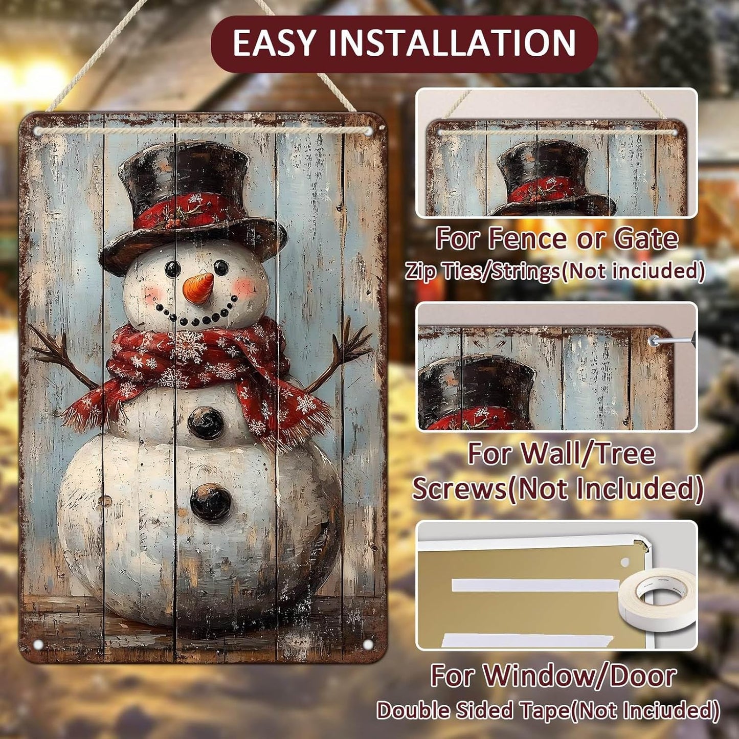 Vintage Christmas Metal Tin Sign Snowman Retro Wall Decor Christmas Tin Sign for Winter Outdoor 8x12Inch