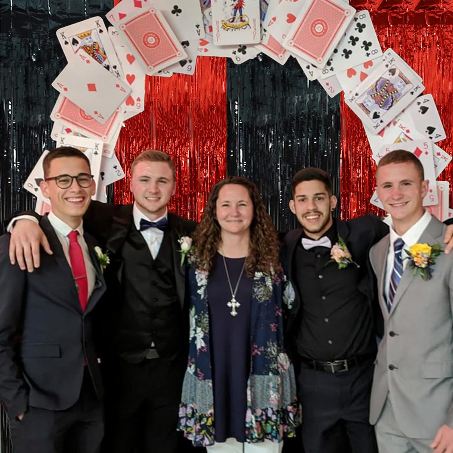 BEISHIDA 2Pcs Red Black Door Streamer Casino Backdrop Foil Fringe Tinsel Casino Horry Party Curtains Backdrops for Casino Party Horry Party Hallowen Decoration (3.28 ft x 6.56 ft)