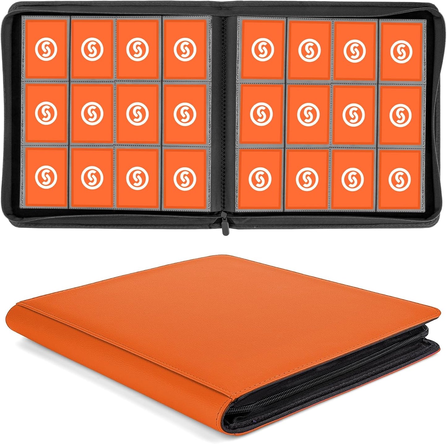 SMYV 12 Pocket Trading Card Binder, Premium PU Cover Card Binder for 720 Cards, Ringless Side Loading Card Collection Album Folders for MTG, TCG, Game Cards & Sports Cards (Orange)