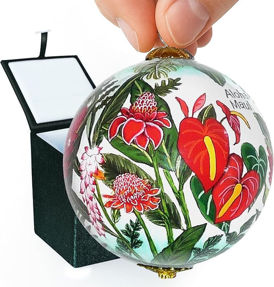 Christmas Colors Cornucopia Maui Ornament Hand-Painted Glass with Gift Box Collectible Keepsake CC/M