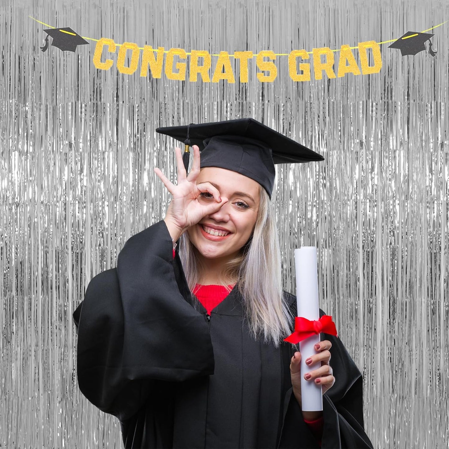 Silver Tinsel Fringe Backdrop Curtains for Parties, Melsan 3.2 x 8 ft Foil Streamer Disco Party Decorations Photo Booth for Birthday, Engagement, New Year Eve, Pack of 2