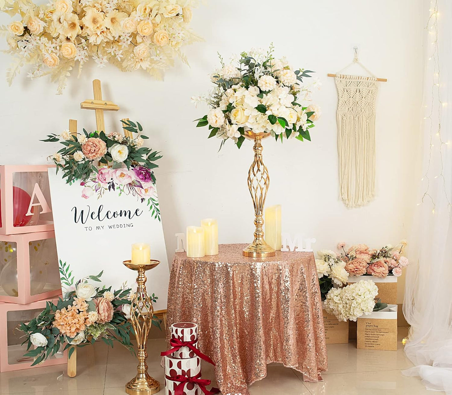 2 Pcs Wedding Centerpieces for Reception Tables, Twist Candleholders Stands Ornaments, Metal Centerpieces Flower Vase for Wedding Party Dinner Event Hotel Home Decor