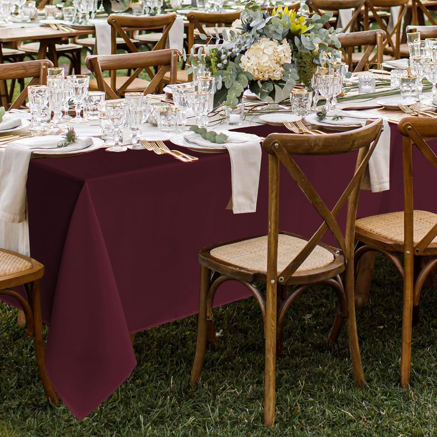 Fitable 8 Pack Rectangle Tablecloths: Stain Resistant Wrinkle Free Fabric Table Clothes, Washable Reusable Polyester Table Covers for Wedding Party Birthday Banquet Reception(Burgundy, 60x102 Inch)