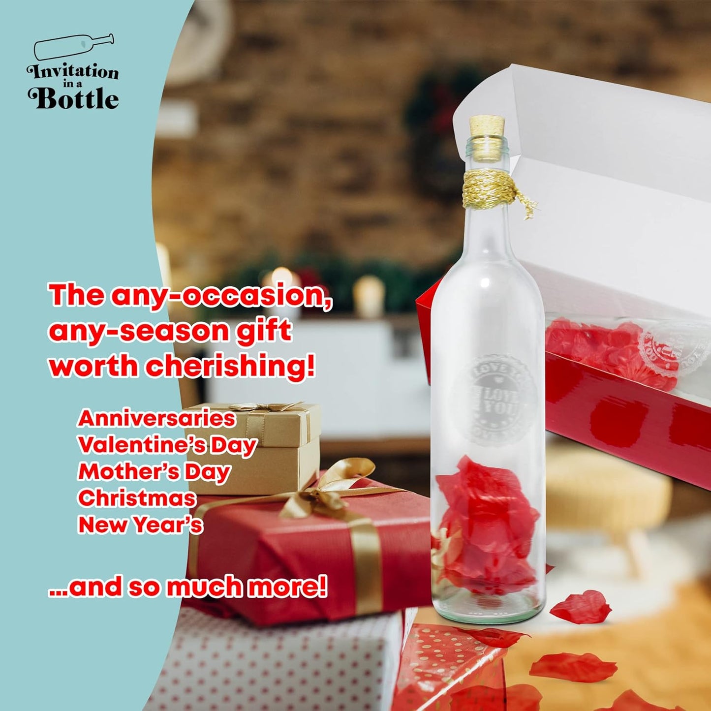 Letter in a Bottle - Valentine's Day, Anniversary or Birthday Gift for Girlfriend, Boyfriend, Fiancée, Husband Or Loving Wife - Seal the Romance Message in the Large Full Wine Size Glass Bottle