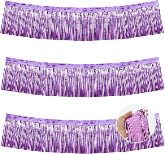 BEISHIDA 3 Packs Metallic Foil Fringe Garland Light Purple Wall Hanging Tinsel Fringe Banners for Car Floats Bridal Shower Wedding Birthday Easter Graduation Holiday Party Decoration(30 Feet)