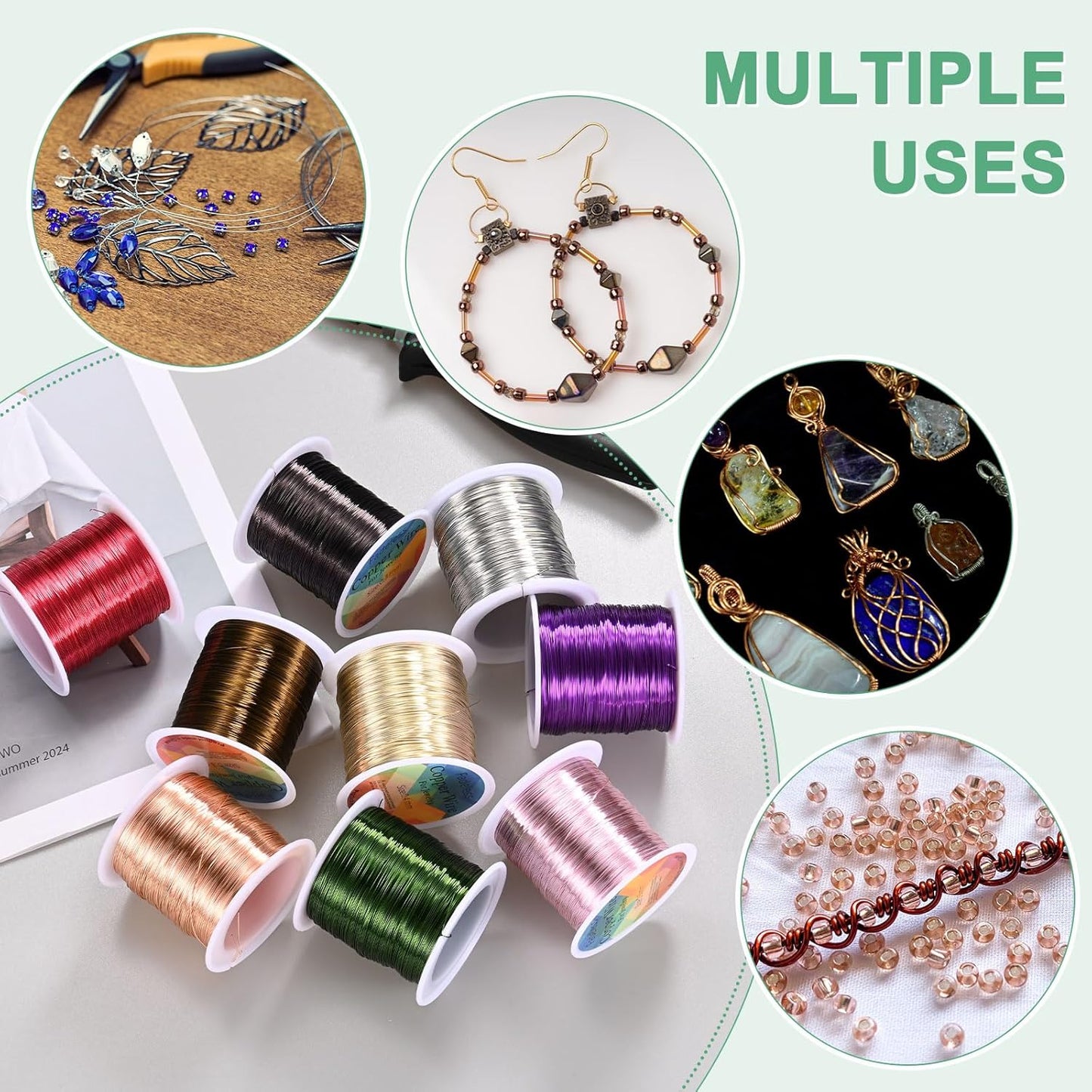 2-Rolls 0.2mm Jewelry Wire, 32 Gauge 328FT Craft Wire Copper Beading Wire for Jewelry Making/Planting/Weaving/DIY Crafting, Soft Metal Wires [100M, Green]