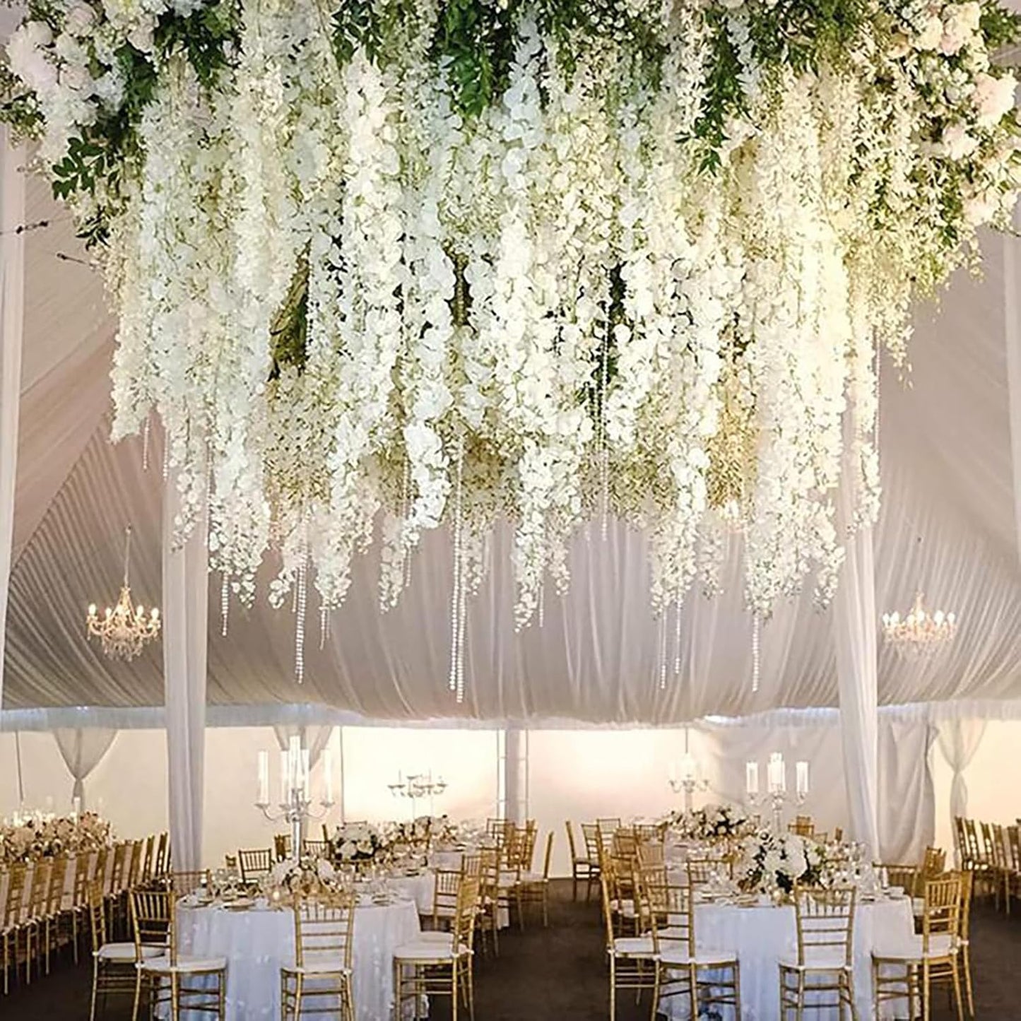 12 Pack White Wisteria Hanging Flowers Garland, 3.77 Feet Artificial Flower Vines, Fake Wisteria, Artificial Vines Hanging Garland for Backdrop Outdoor Yard Garden Decor