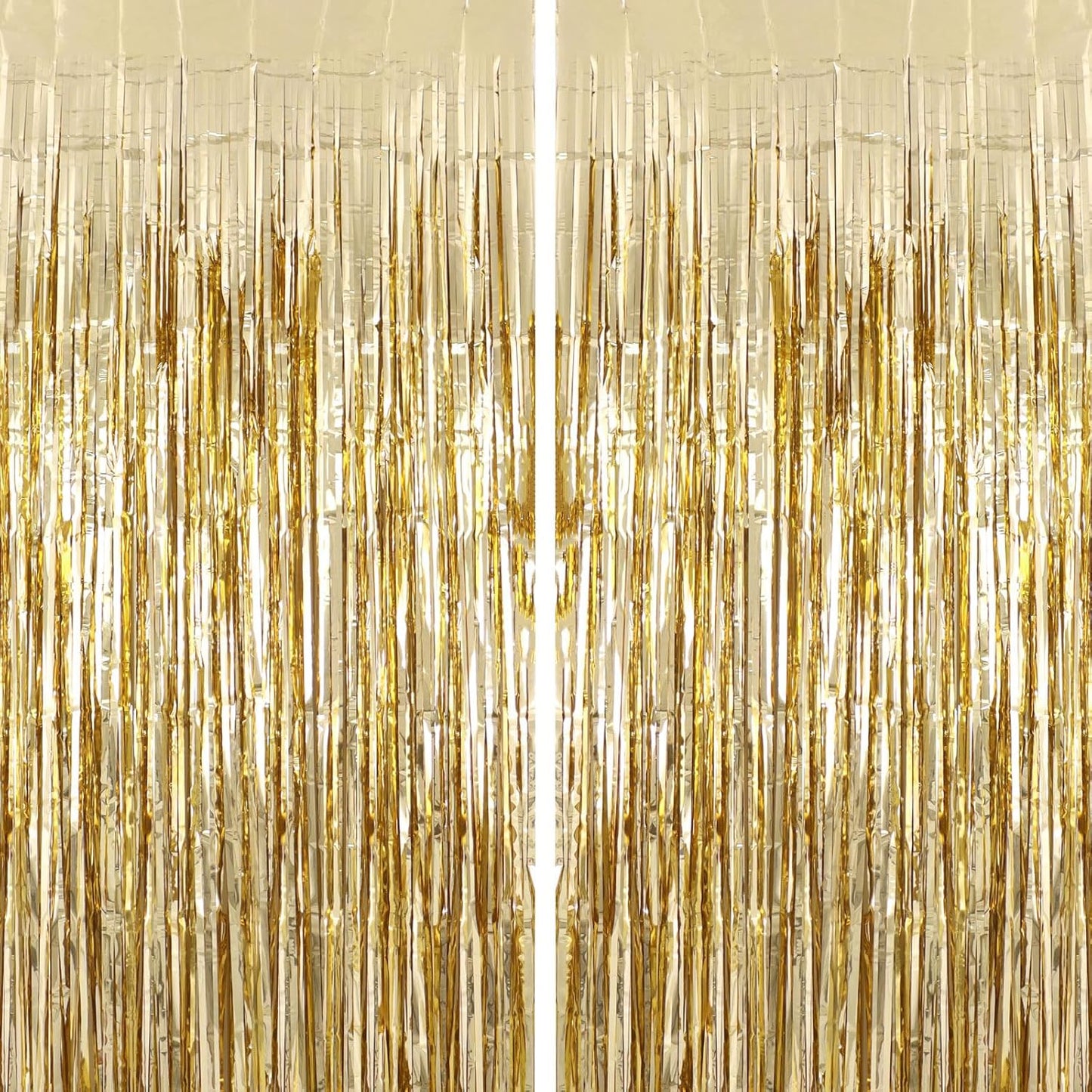 2 Pack Champagne Fringe Curtains Foil Shiny Fringe Backdrop Tinsel Door Streamers Foil Curtains for Birthday Wedding Engagement Bridal Shower Celebration Party Decorations Large