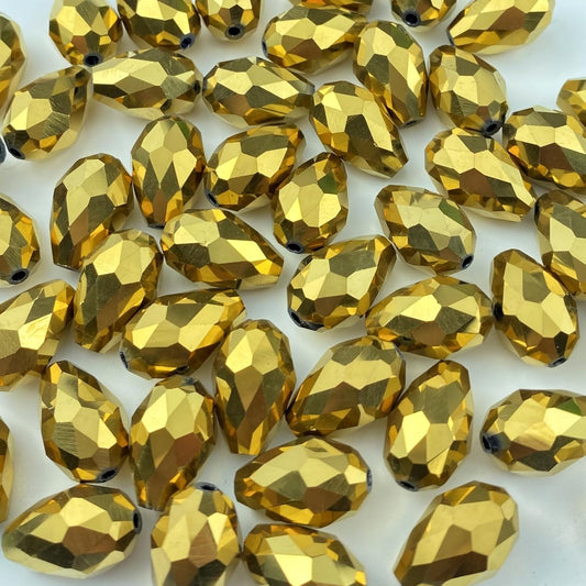 130pcs 6x8mm Teardrop Crystal Glass Beads Vertical Hole Faceted Glass Teardrop Spacer Beads for Bracelets Necklace Earring DIY Jewelry Making Craft(Gold)
