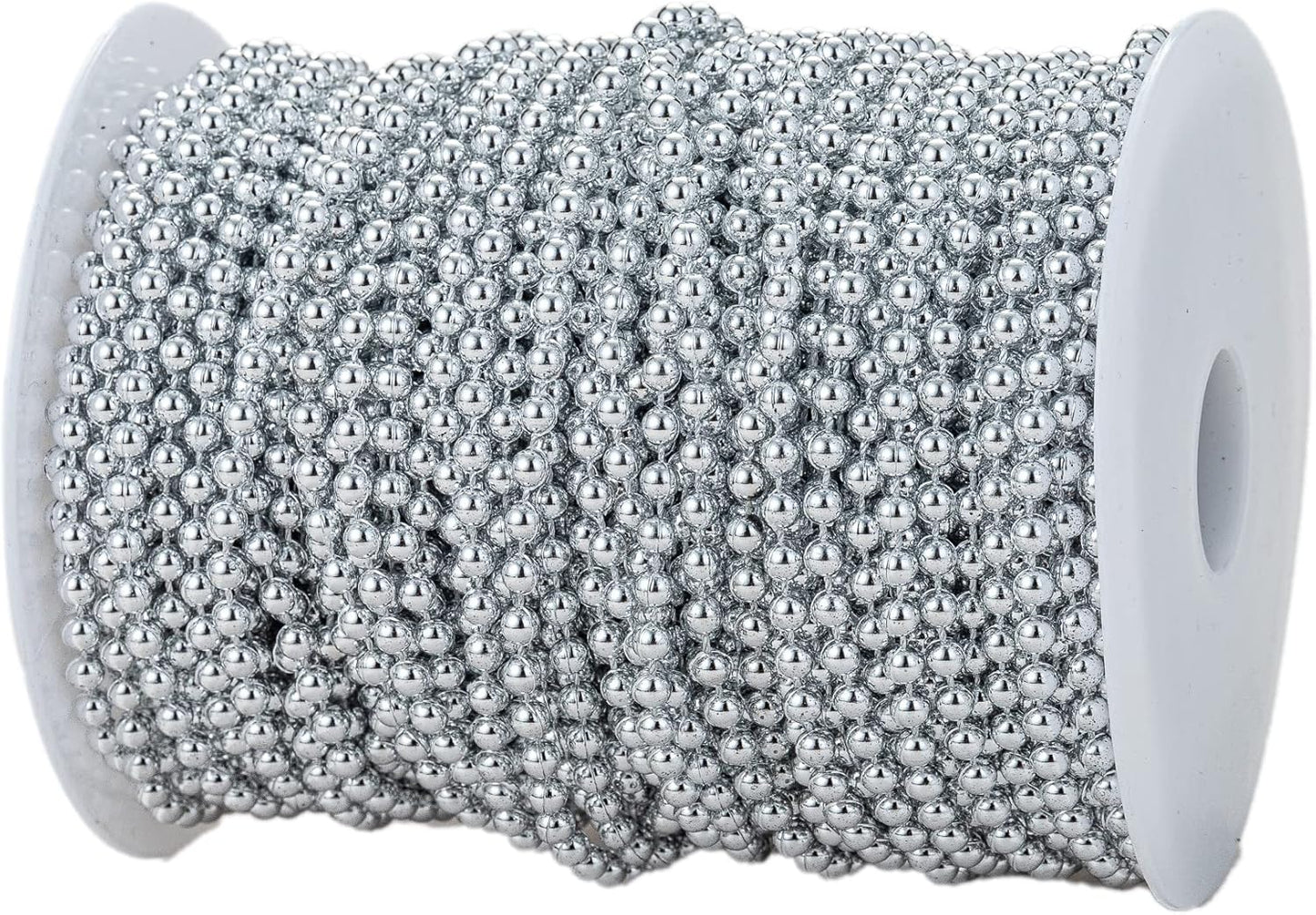 4mm Crafts Faux Pearl Beads Garland Pearl Bead Roll Strand of Pearls to Decorate Floral Centerpieces Wedding Party Favor Christmas Tree(131 Feet Silver)