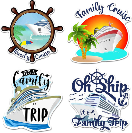 Hoteam 4 Pcs Family Cruise Door Decorations Magnetic Large Cruise Ship Door Magnets Funny Waterproof Nautical Magnets for Carnival Cabin Stateroom Fridge Car