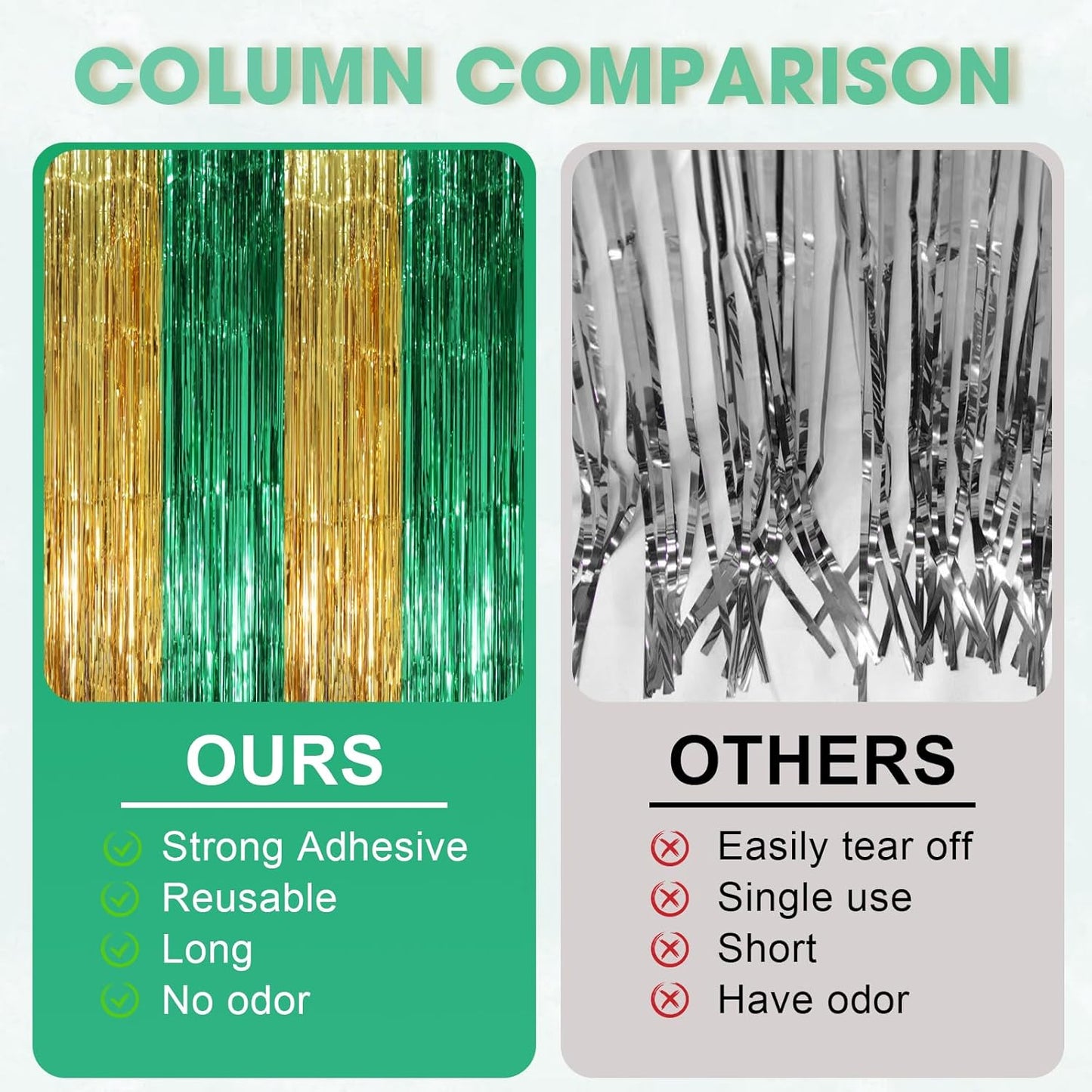 3 Pack 3.3 x 8.2 ft Green and Gold Foil Fringe Backdrop Curtains, Tinsel Streamers Party Decorations, Fringe Backdrop, Door Shimmer for Graduation or Birthday Party