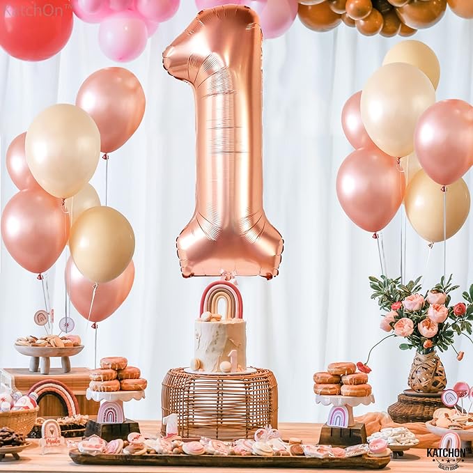 KatchOn, Rose Gold 1 Balloons for 1st Birthday - 40 Inch | Peach Number 1 Balloon, One Sweet peach Birthday Decorations | Peach One Balloon | 1 balloon Number, Rose Gold 1st Anniversary Decorations