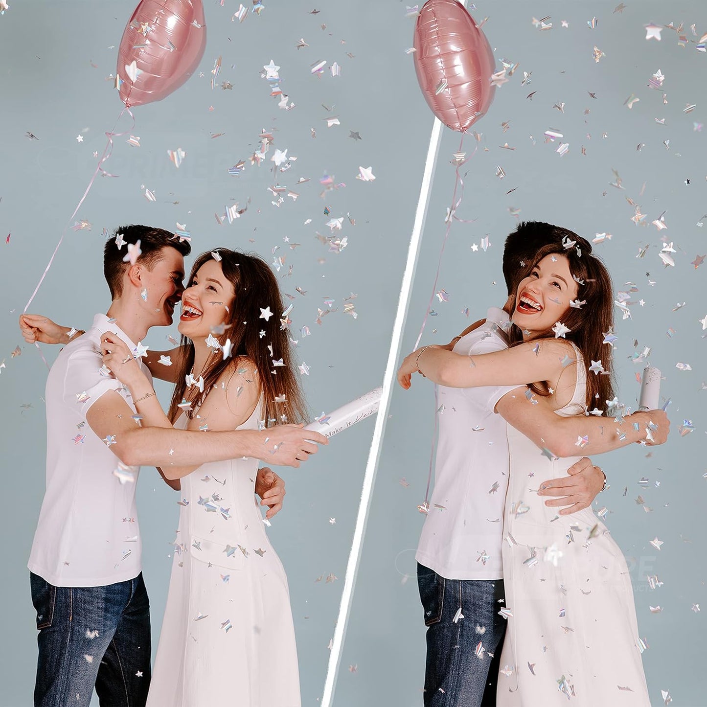 PrimePure Confetti Cannon Party Poppers - Holographic Silver Stars Confetti Popper & Streamer - 6 Pack - Easy-to-Use Party Cannon - Silver Glitter Star Pop Gun for Graduation, Wedding, Birthday, Prank