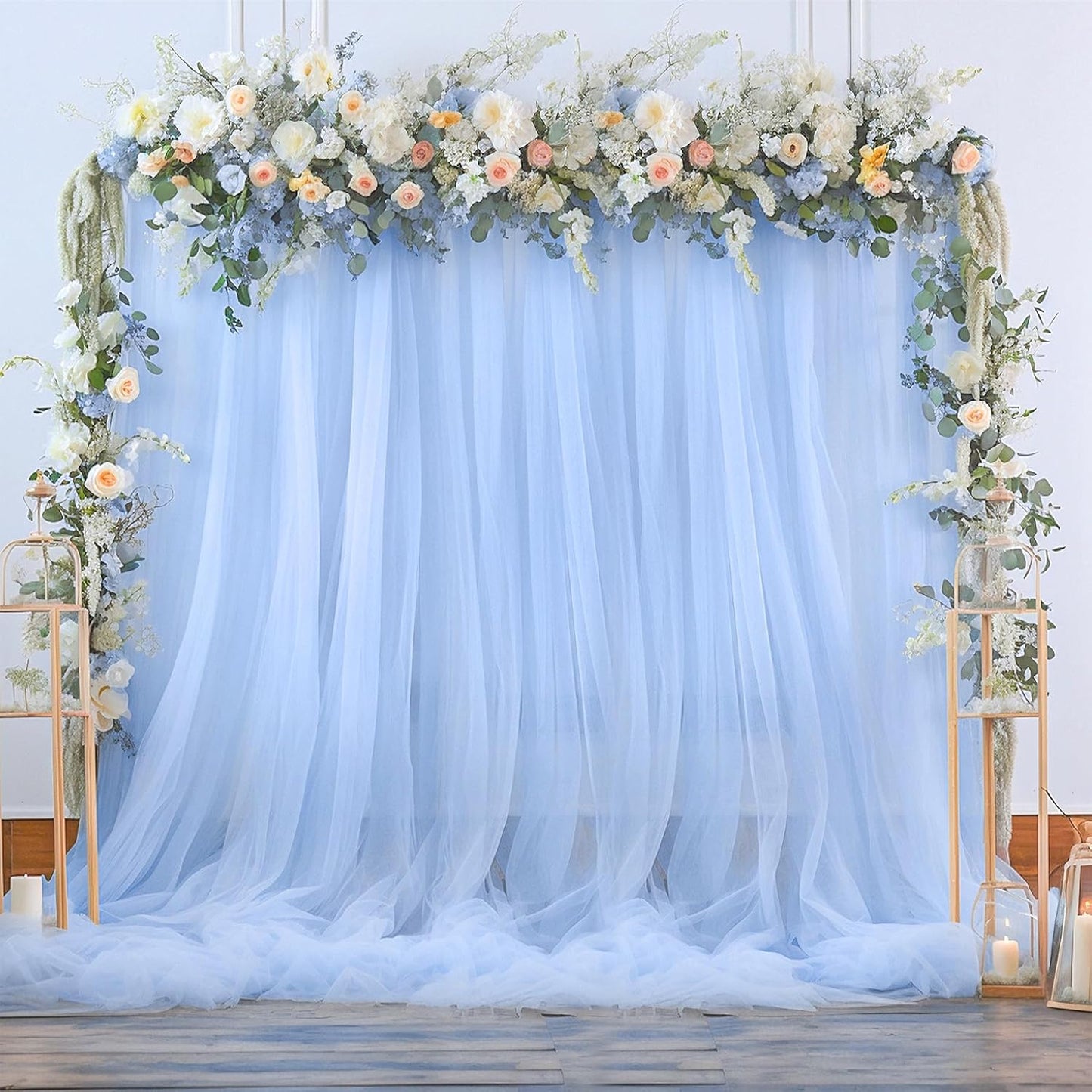 Baby Blue Sheer Backdrop Curtains for Baby Shower Boys Birthday Party Wedding 2 Panels 5 ft X 10 ft Baby Blue Tulle Backdrop Curtains for Party Photoshoot Background Decorations