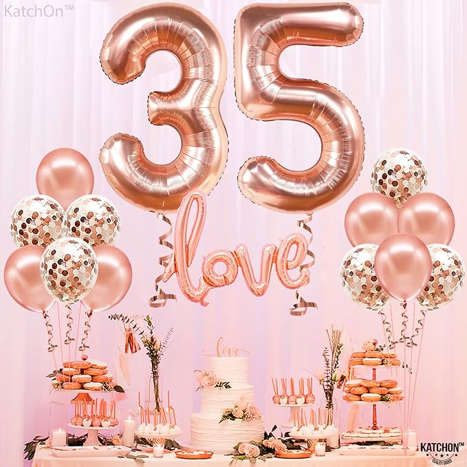 KatchOn, Rose Gold 35 Balloon Numbers - 40 Inch | Rose Gold 35 Balloons for 35th Birthday Anniversary Decorations | Mylar Balloons for Women Men 30th Birthday Party Decorations