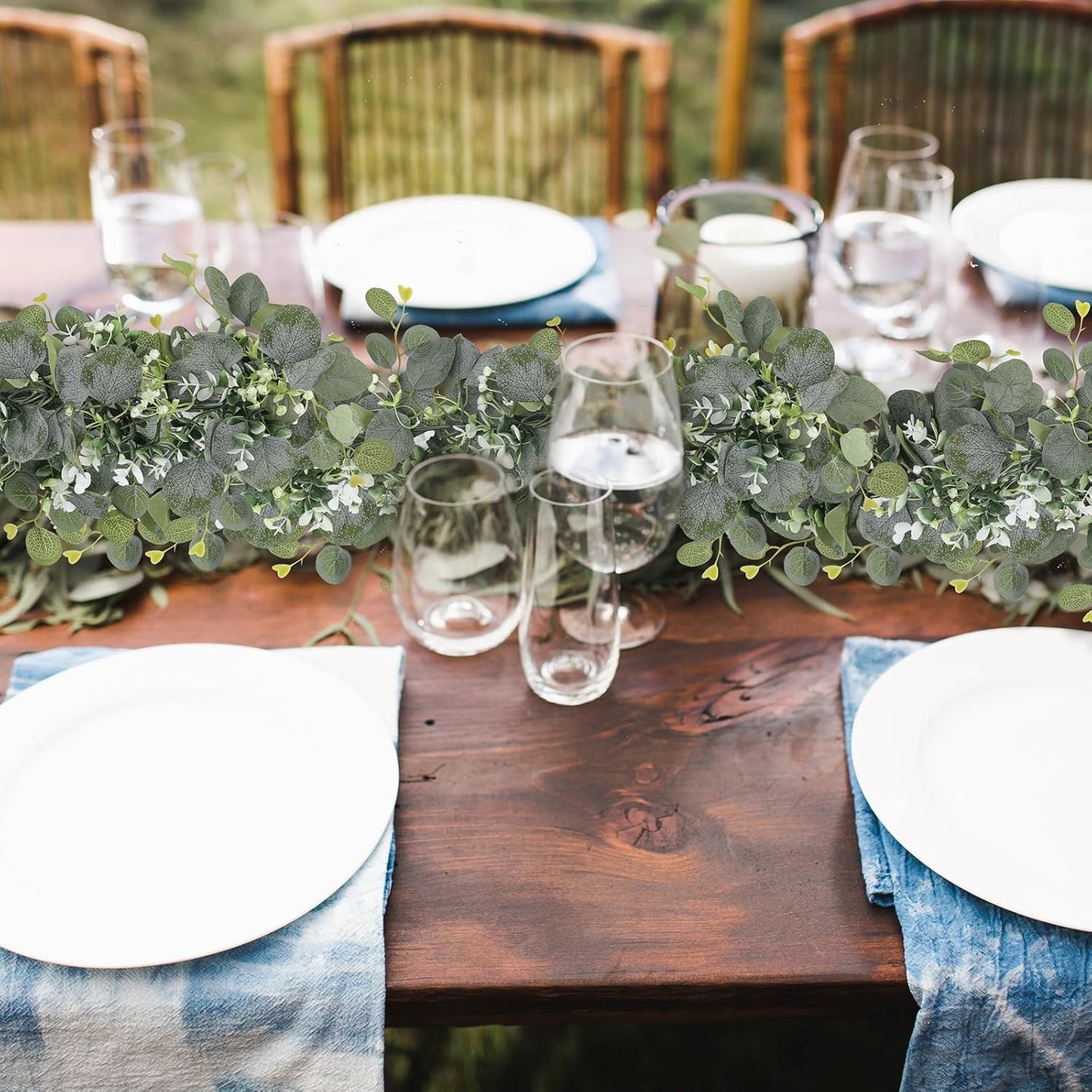 N&T NIETING 4 Pack Artificial Eucalyptus Leaf Garland, Faux Greenery Garland Decor 6 FT Summer Garlands, Fake Hanging Vines Garlands for Decoration Table Mantle