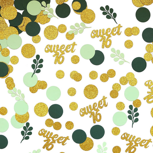 300PC Gold Glitter and Sage Green Sweet 16 Party Decorations Greenery Happy 16th Birthday Confetti for Table Sweet Sixteen Party Decor Supplies