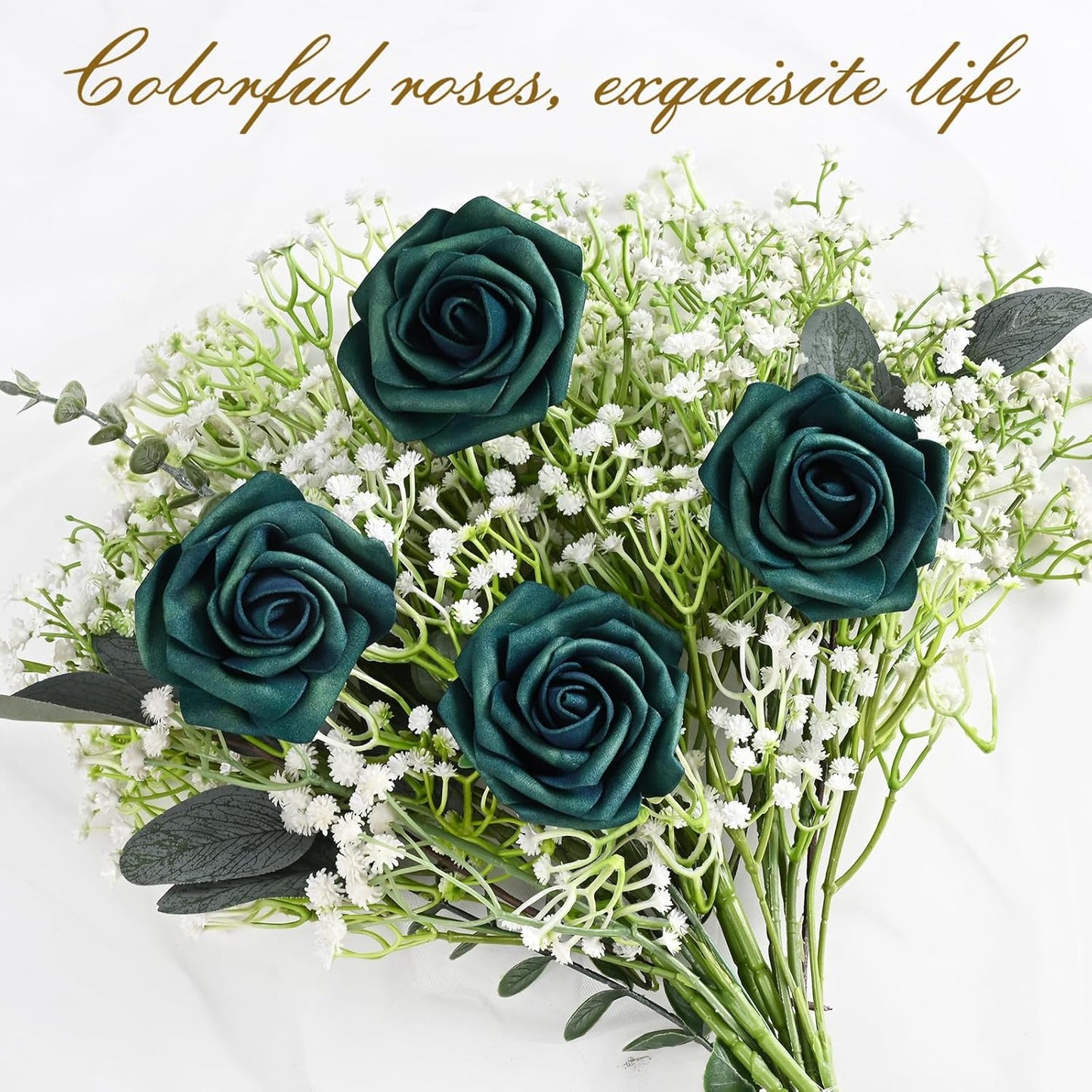 BLEUM CADE 36Pcs Artificial Flowers Fake Roses with Stems, Army Green Boxed Foam Roses for DIY Bouquets Centerpieces Wedding Party Arrangement Bridal Shower Decor