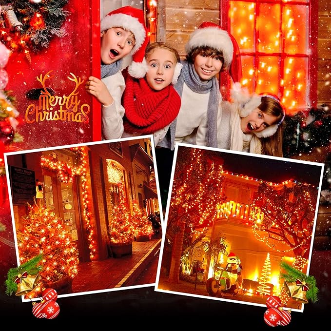 JMEXSUSS 500 LED Orange Christmas Lights Outdoor, 173ft Christmas String Lights Plug in, Waterproof 8 Modes Orange LED Light for Party House Tree Thanksgiving Xmas Decorations