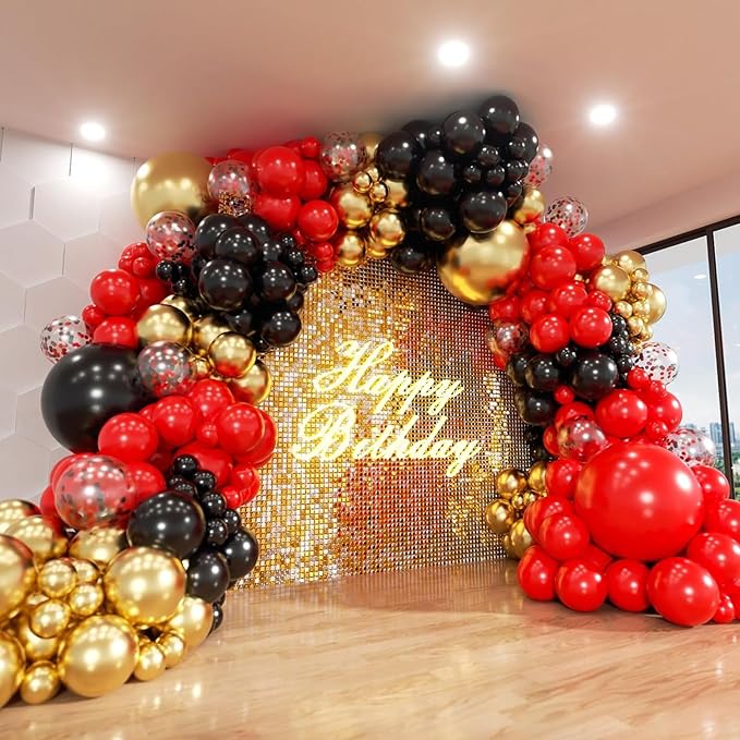PartyWoo Red and Black Balloons 65pcs 12 Inch Matte Black Red White Confetti Balloons for Graduation Men Birthday Wedding Anniversary Bachelorette Racing Car Casino Retirement Party Decorations