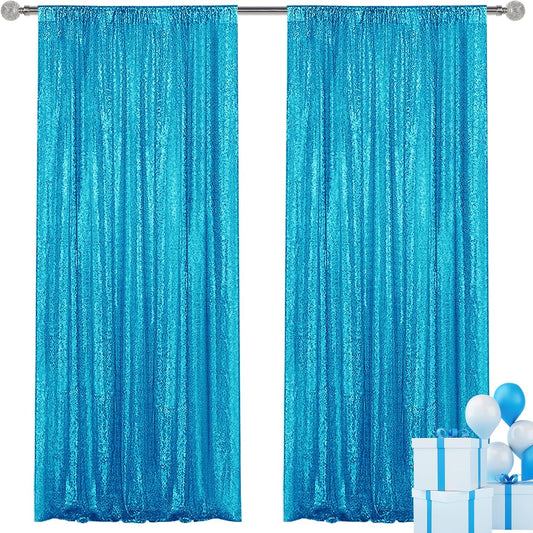 Turquoise Sequin Backdrop Curtain 2 Pieces 2FTx8FT Glitter Photography Backdrop for Party Wedding Birthday Christmas Decorations