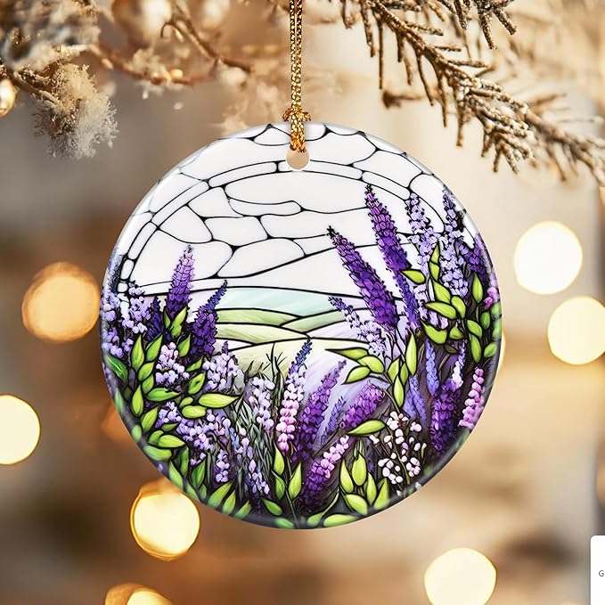 Christmas Ornaments, Dodosky 2.8in Ceramic Lavender Flower Ornament, Xmas Decor, Christmas Tree Ornaments, Xmas Decorations for Tree, Holiday Ornament, Lavender Flower Gifts, Gifts for Women, Mom