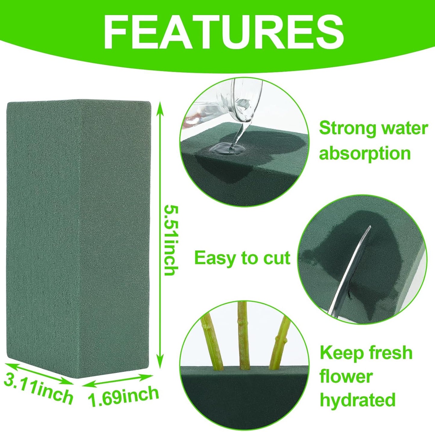 CCINEE 8 Pcs Floral Foam Bricks,Mini Florist Flower Foam Green Blocks Supplies for Fresh and Artificial Flower Arrangements Crafts DIY