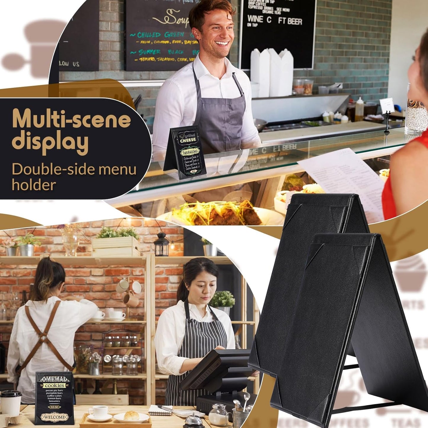 Gerrii Leatherette Table Tents Black PU Leather Menu Covers Bulk Double Sided Frame Sign Holders 2 Side Drink Dessert Menu Folders for Restaurant Coffee Cafe Bar Wedding Supplies(8 Pack,4 x 6 Inch)