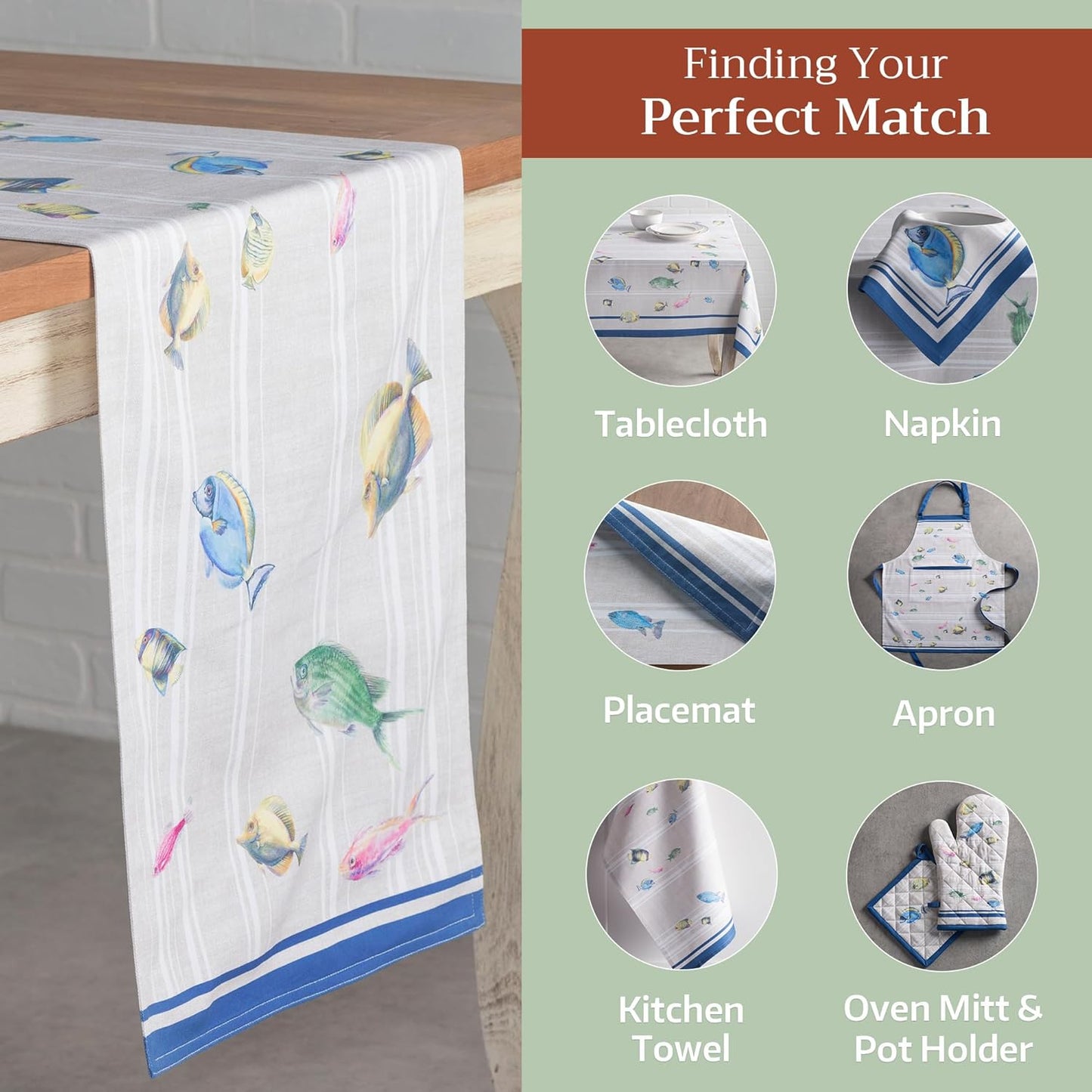 Maison d' Hermine Table Runner 100% Cotton Double Layer Table Runners 72 inches Long Decorative for Home Kitchen Dining Party Baby Shower Wedding Bridal Shower Spring Summer (Poisson, 14.50" x 72")