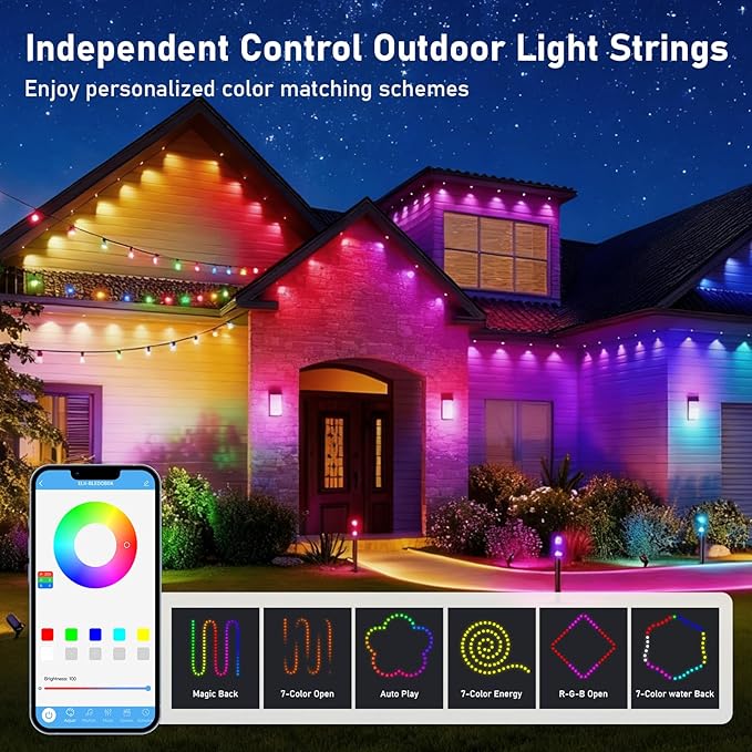 200FT Christmas Permanent Outdoor Lights,RGB+IC Eaves Lights with App & Remote Control,DIY Multi-Color Scene Modes,IP67 Waterproof,Outdoor Strings for House,Holiday Decorations for Christmas